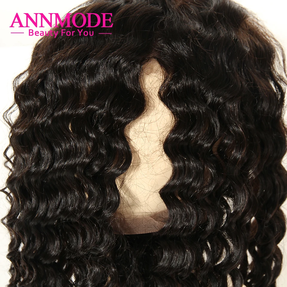 Annmode 360 Lace Frontal Closure Free Part 22.5*4*2 Natural Hairline Non Remy Brazilian Deep Wave Human Hair Lace Frontal