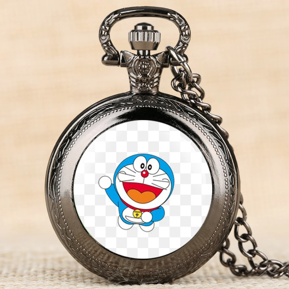 Fob Watch Anime Theme Doraemon Cartoon Character Pocket Watch Clock Pendant Necklace Chain Best