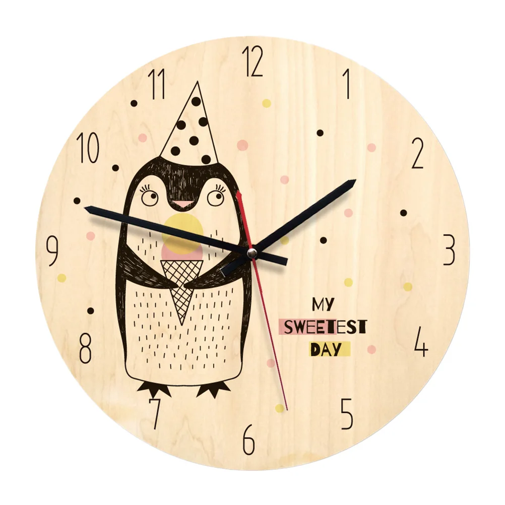 1PC Mute Wooden Clock Simple Decorative Retro Silent Round Quartz Clock Wall Clock for Living Room Bedroom Kitchen Office