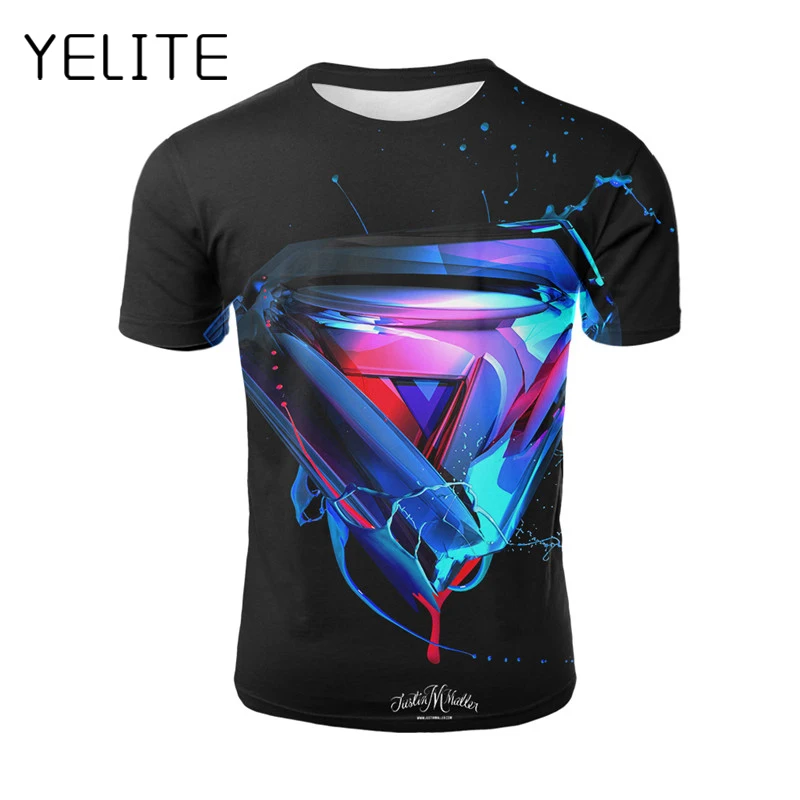 YELITE Футболка с принтом треугольника Pill Axe Красочные Harajuku для мужчин топы