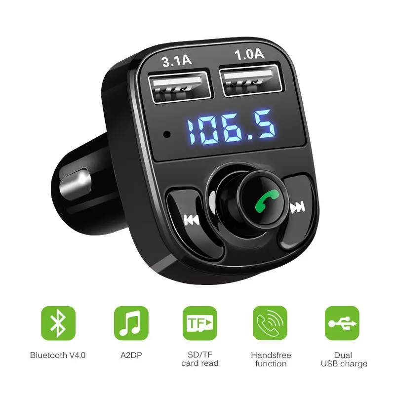 

AOZBZ Dual USB Car FM Transmitter Aux Modulator Bluetooth Car Kit Car Audio MP3 Player with 3.1A Quick Charge Car Charger