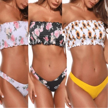 

Off Shoulder Women Bikini Set Bandeau Bathing Suit Floral Ladies Beachwear Low Waist Swimsuit Push Up Brazilian Swimwear Biquini