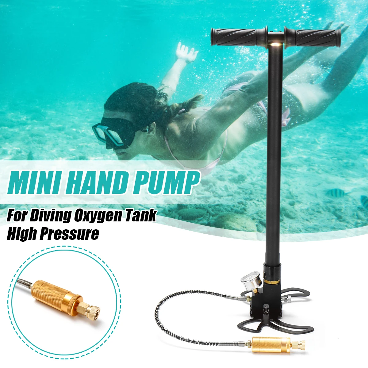 

Diving Equipment Mini Hand Operated Pump For 0.5L Scuba Oxygen Tank For SMACO Snorkeling Underwater Breathing High Pressure Pump