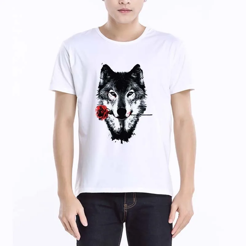 

Fivsole Drop shipping white t shirts men 2019 fashion high quality short sleeve wolf printed O-neck tees custom made logo