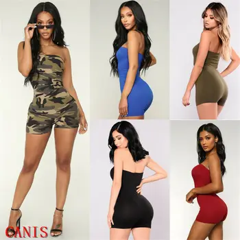 

2020 New Sexy Women Off Shoulder Jumpsuit Romper Sleeveless Short Bodycon Strap Bodysuit Clubwear Hot