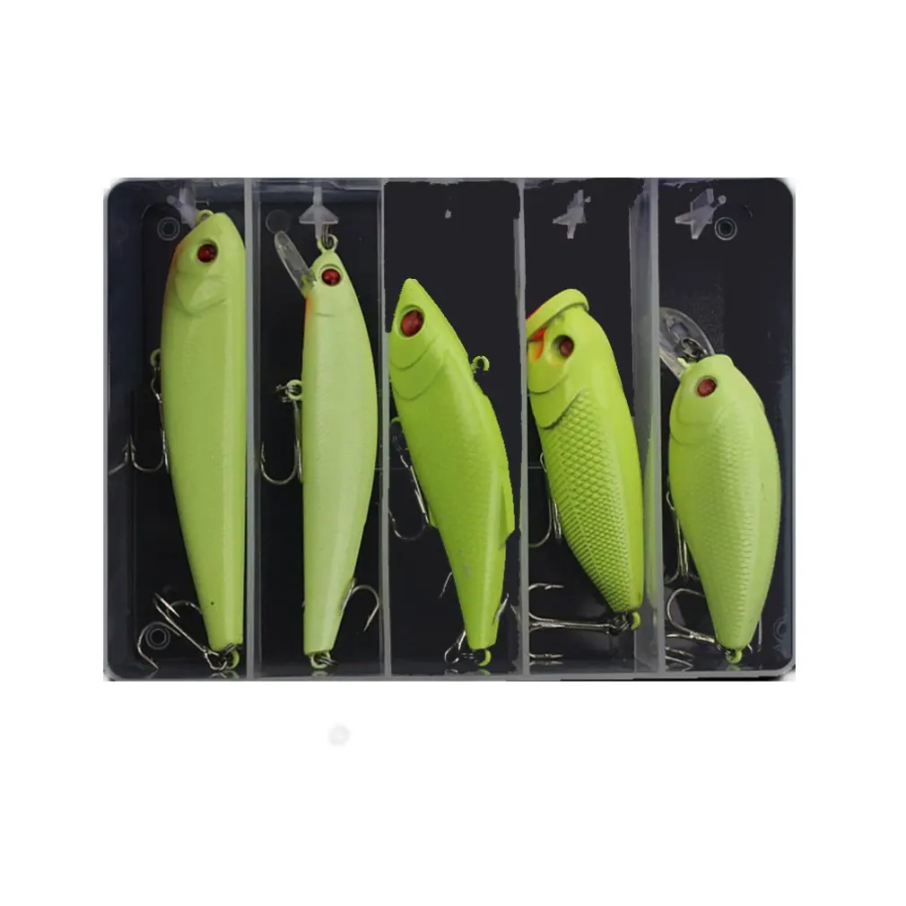 

5PCS/SET Luminous Floating Wake Bait Loud Water Sound Trigger Bite Large Wobble Action Fishing Lure Shallow Water Crankbait