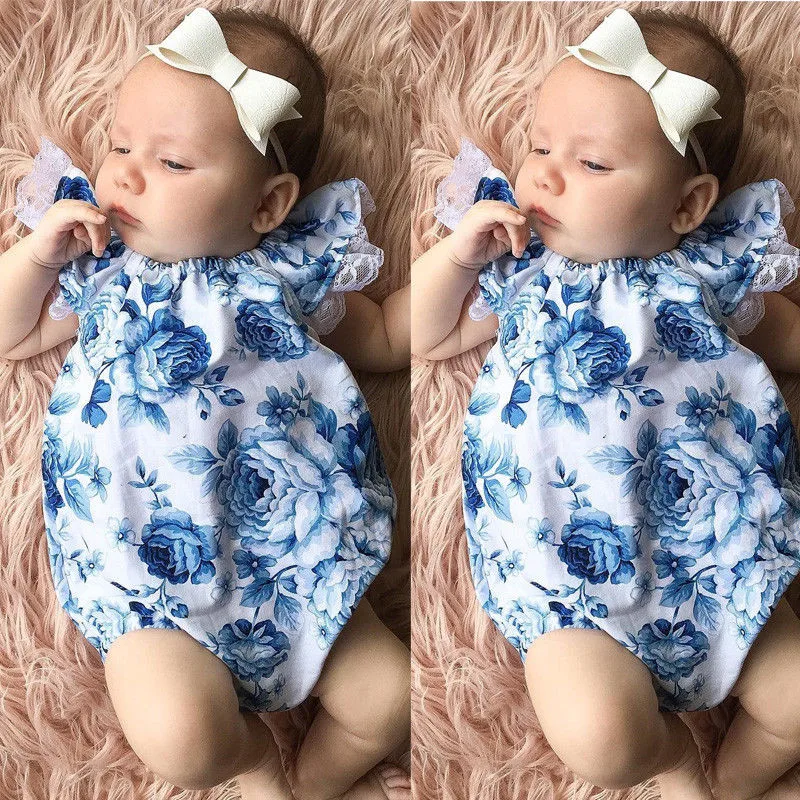 Newborn Infant Cute Lace Floral Bebe Bodysuit Baby Girl Loose Leotard Tops Bodysuits Clothing 0