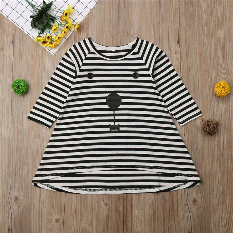 Kids Baby Boys Girls Clothes Cartoon Dear Dress Striped Outfits 0-3Y Long Sleeve Autumn Dresses