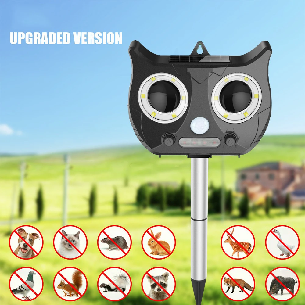 

Outdoor Solar Powered Ultrasonic Animal and Bird Repeller Infrared Sensor Waterproof Against Rat Cat Dog Pest Control Repellents