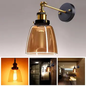 

Attic retro wall lamp oval transparent glass design wall lamp vintage industrial home wall light metal base