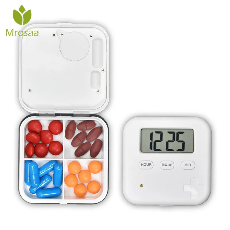 Electronic Timing Medication Organizer Mini Portable Daily Vitamin Pill Case with Digital Screen