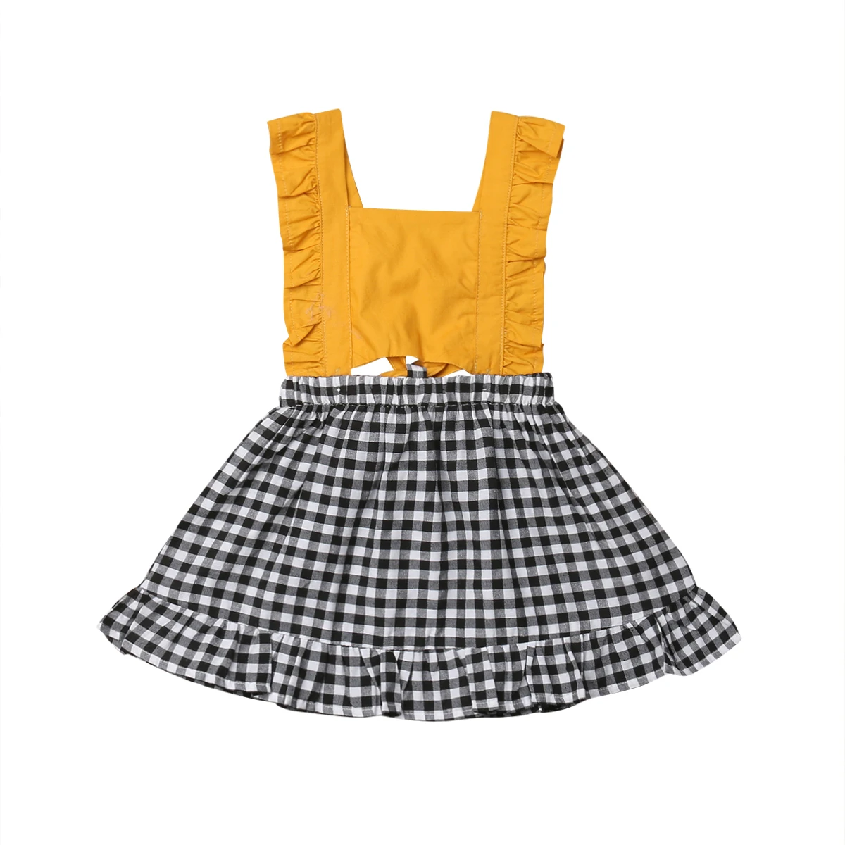 

0-3Y Baby Girl Ruffles Sleeveless Backless Patchwork Plaid Princess Girls Dress Sundress Clothes