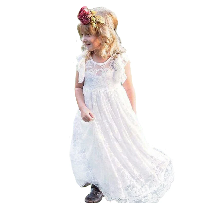 

2019 Summer New European American Girls Kids Wedding Party Dresses Children's Embroidered Lace Princess Long Dress For Photograp