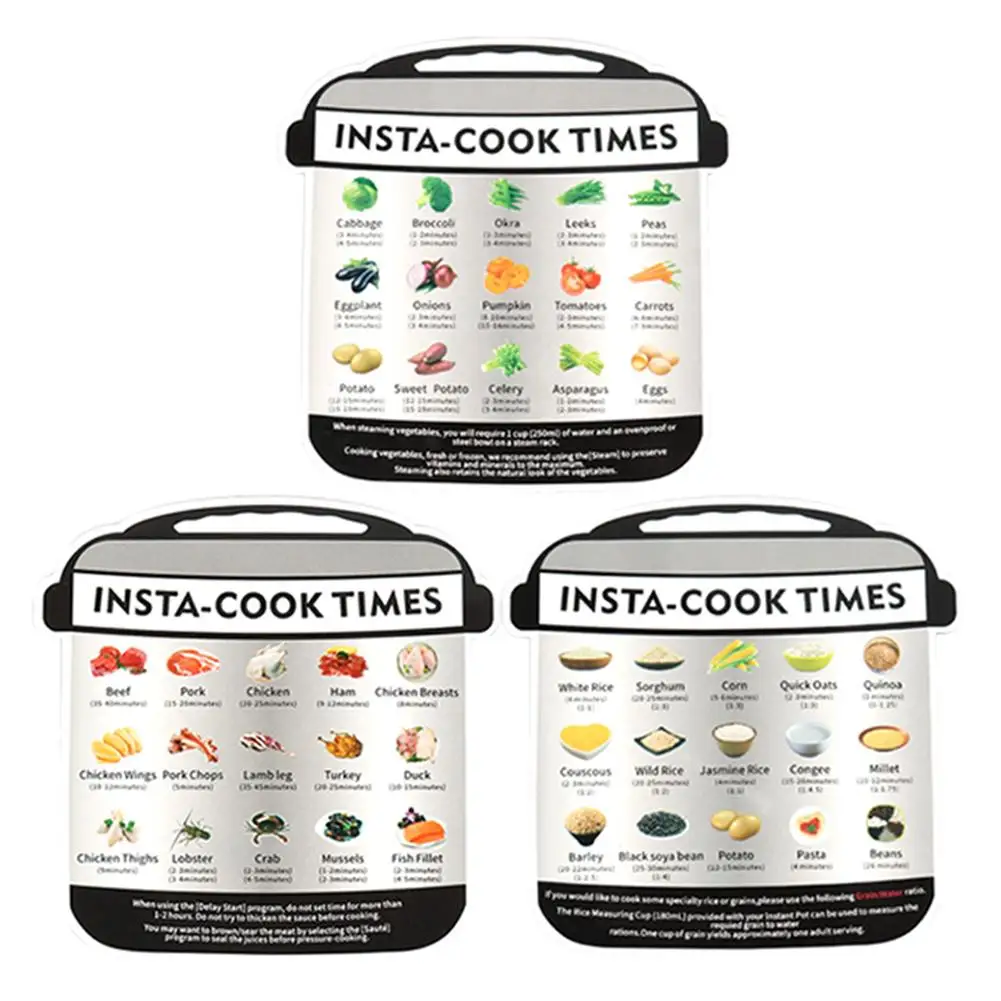 

3PCS Magnetic Pot Food Tables Pressure Cooker Cooking Time Stickers 45 Kinds Common Memos Cereals Vegetables Meat