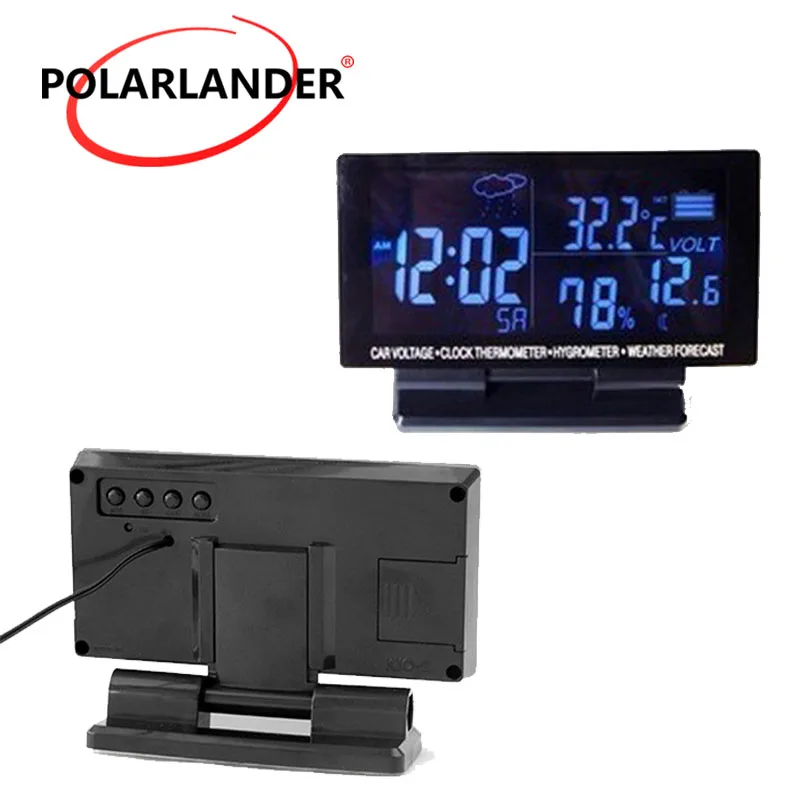 Car Thermometer Hygrometer Clock 4 in 1 Digital 12V LCD Screen