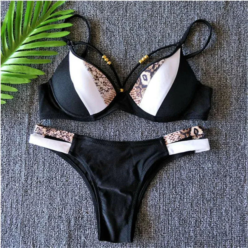 

New Women Print Padded Bra Bikini Set Swimsuit Women Bandage Push-up Triangle Swimwear Bathing Suits