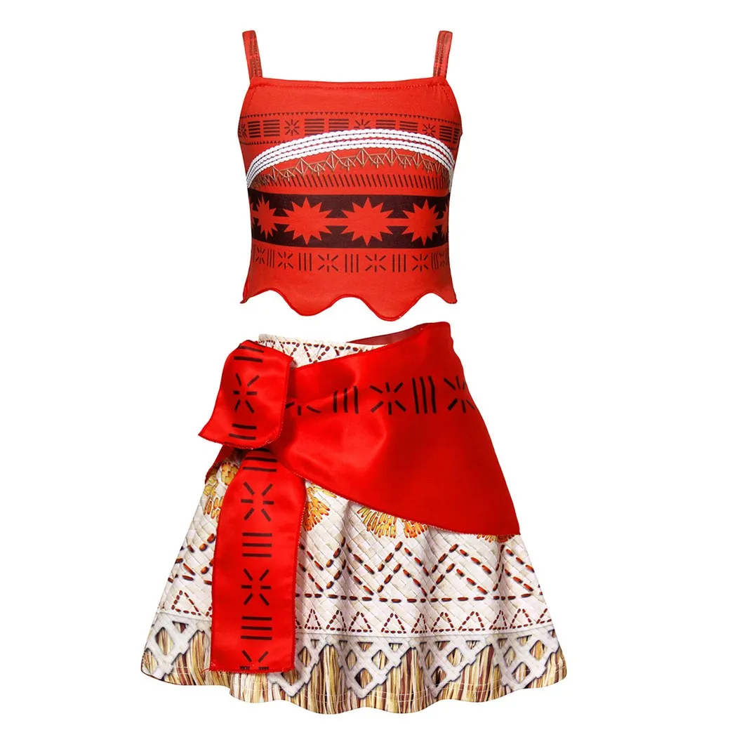 

AmzBarley Princess Moana Dress Two-Piece Adventure Moana Costume Girl Sleeveless Halloween Party cosplay Elastic Waist Clothes