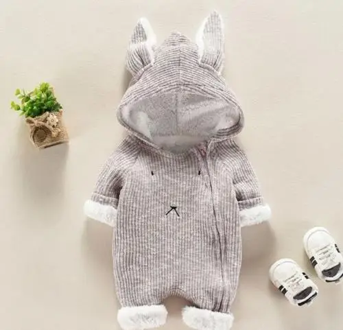 

2019 Hot Newborn Kids Baby Girl Hooded Romper Cute Mouse Ears Jumpsuit Outfit Autumn Winter Baby Warm Clothes