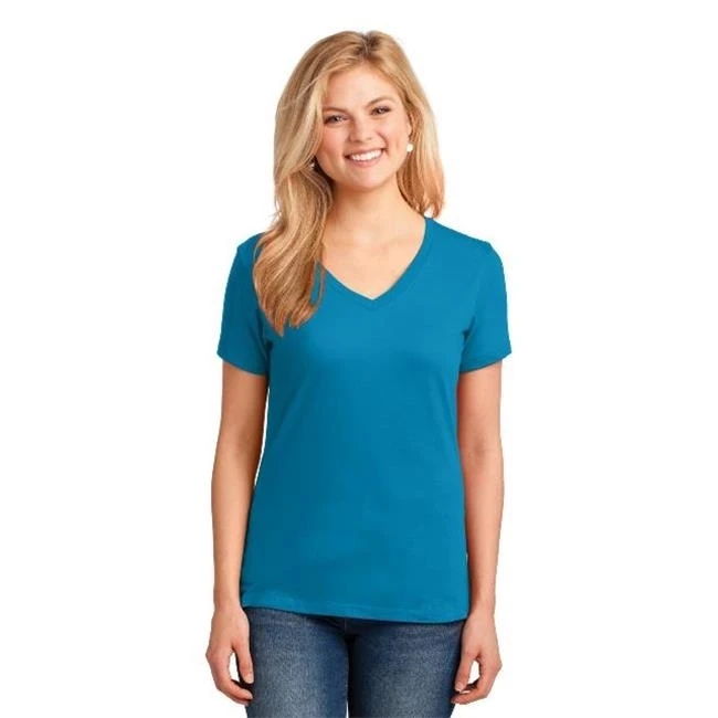 Port &amp Company LPC54V Ladies Core Cotton V-Neck Tees Neon Blue - 4XL |