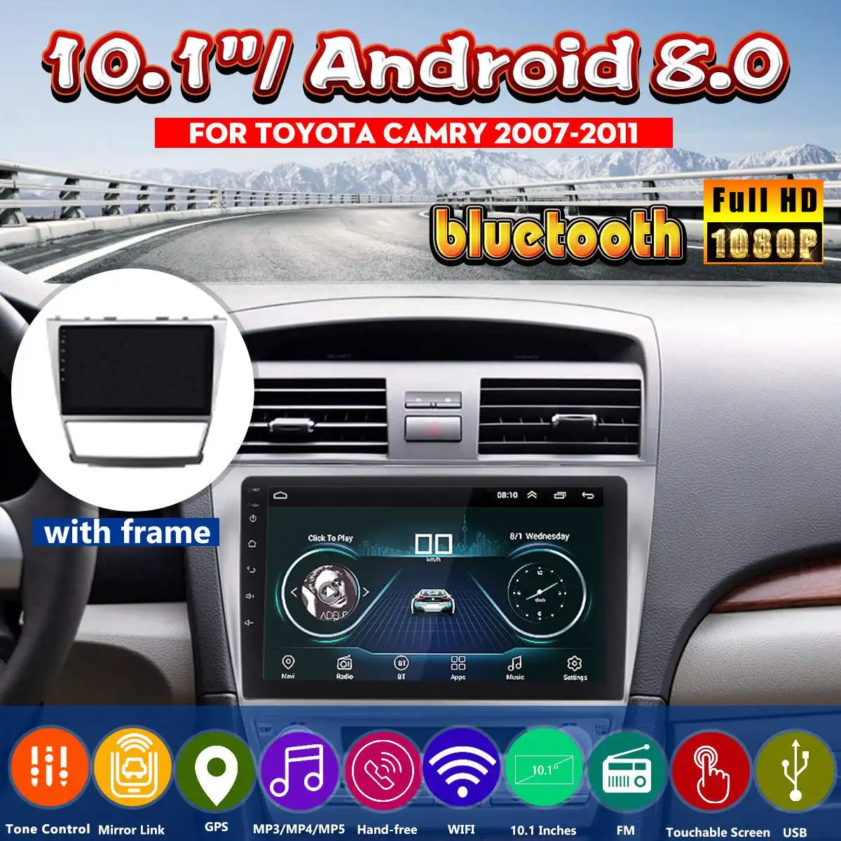 

10.1" 2 DIN Android 8.0 bluetooth Car Stereo WIFI GPS Radio Video Player MP5 Player Car Auto Electronics For Toyota Camry 06-11