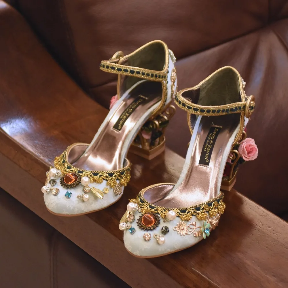 Flores Sandalias Calado Show De Tacón Retro Verano As as Estilo Bombas Jaula Metal Mujer Show Boda Bohemia Zapatos Decoración p55qw8O