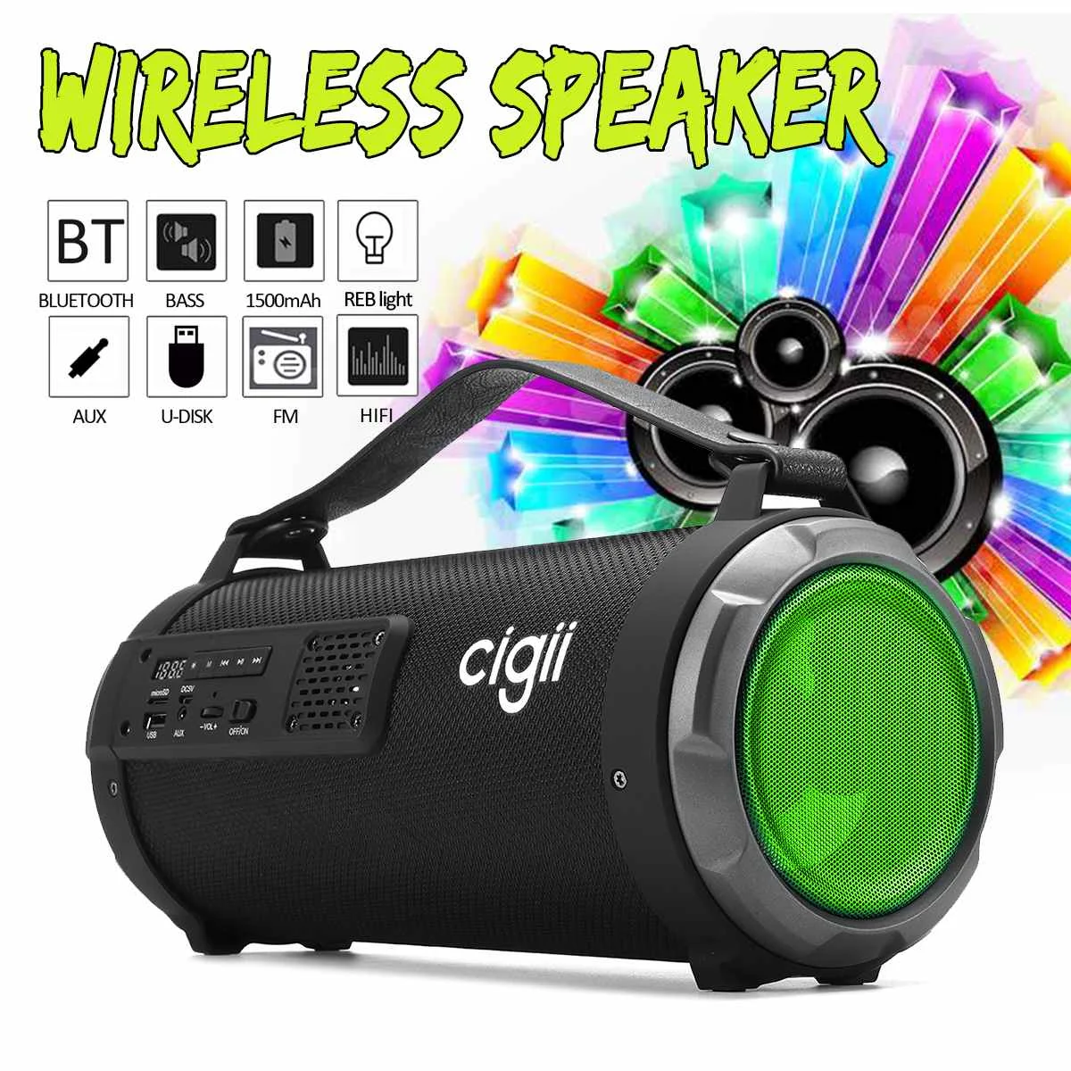 

CIGII 4'' Subwoofer Portable bluetooth Speaker 360 Surround Sound PC Speaker With RGB lights AUX TF Card Outdoor Tweeter Speaker