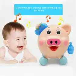 Электрический освещение музыка танцы Милая свинья детские игрушки Универсальный световой Тяговый канат Копилка животных модель