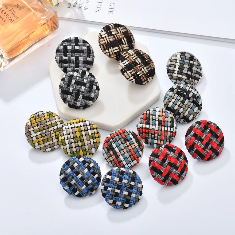 

MESTILO Fashion 2019 New 3CM Dia Basketweave Big Round Stud Earrings For Women Ladies Bohemia 7 Color Earing Jewelry Accessories