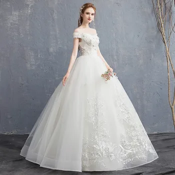 

In Stock Ball Gown Wedding Dress 2019 New Style off the Shoulder Bride Pregnant Women Suzhou Wedding Dress