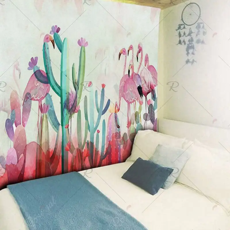 

Loartee Cactus Flamingo Ins Tropical Nature Picture Tapestry Color Bloom Art Home Wall Decoration