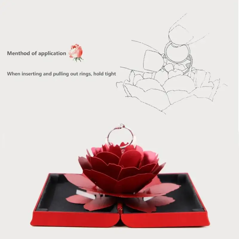

Rotating Rose Ring Box Creative Resin Flannel Wedding Decoration Valentine's Day Gift Rings Box Jewelry Storage Packaging Case