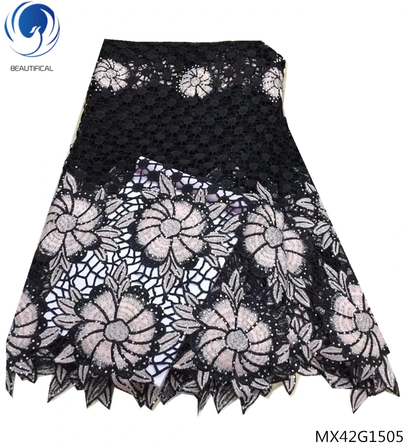 

Beautifical black cord lace guipure lace flowers african guipure lace fabric 2018 high quality lace african materials MX42G15