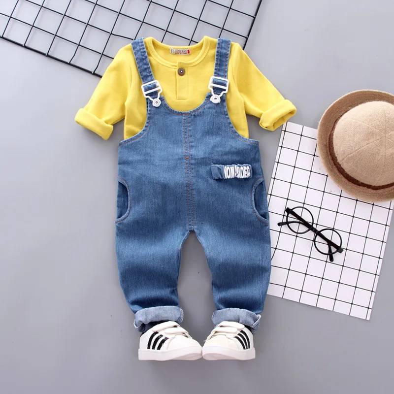 

1-4 Age Baby Girls Clothes Overall Set 2pcs Boys Spring Outwear Boys Denim Pants Cotton T-shirt Kids Top Casual Fashion Clothing