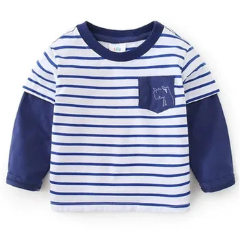

2 3 4 5 6 7 8 Years Toddler Boy Shirt Letter Printing Long Sleeves Tops For Boys Stripe Splice Kids Clothing Baby Boy Clothes