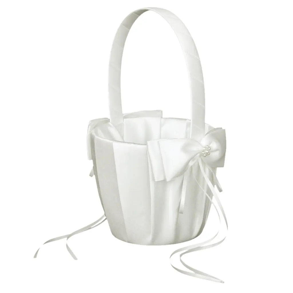 Faux Pearl Flower Wedding Girl Basket Bowknot Decor Ivory | Дом и сад