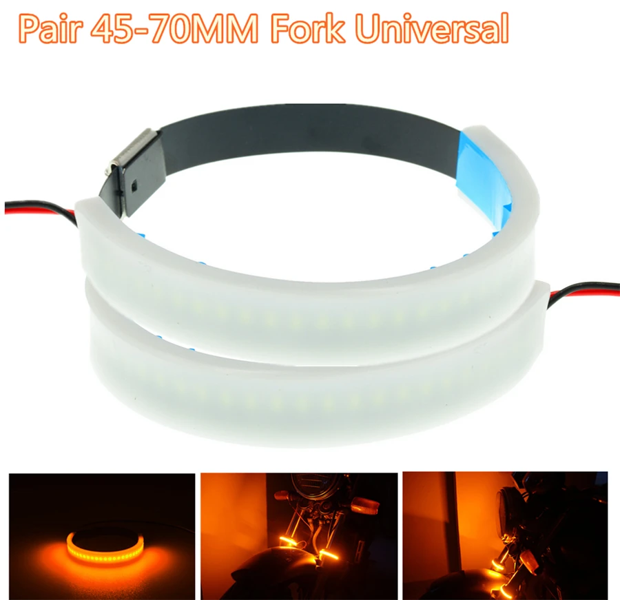 

2Pcs PVC 45-70MM Universal Motorcycle Fork Turn Signals Light Amber LED Strips