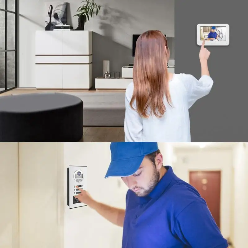 7 дюймов видеодомофон умный дверной звонок телефон двери RFID камера 3 квартиры
