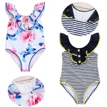 Полосатое бикини с цветочным рисунком для малышей; купальный костюм для маленьких девочек; детский купальник бикини; летняя пляжная одежда для детей