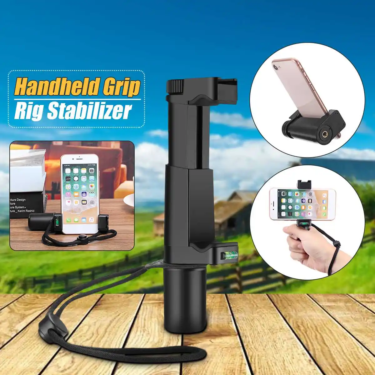 

Adjustable Mobile Phone Handheld Grip Cell Holder Clamp Clip Video Camera Rig Stabilizer Self Stick for Smartphone with Strap