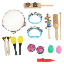 10pcs Musical Percussion Instrument Toy Tambourine Handbell Music Development Early Learning Educational Toys for Children Kids mmfc handbell hand bell 8 note metal colorful kid children musical toy percussion instrument