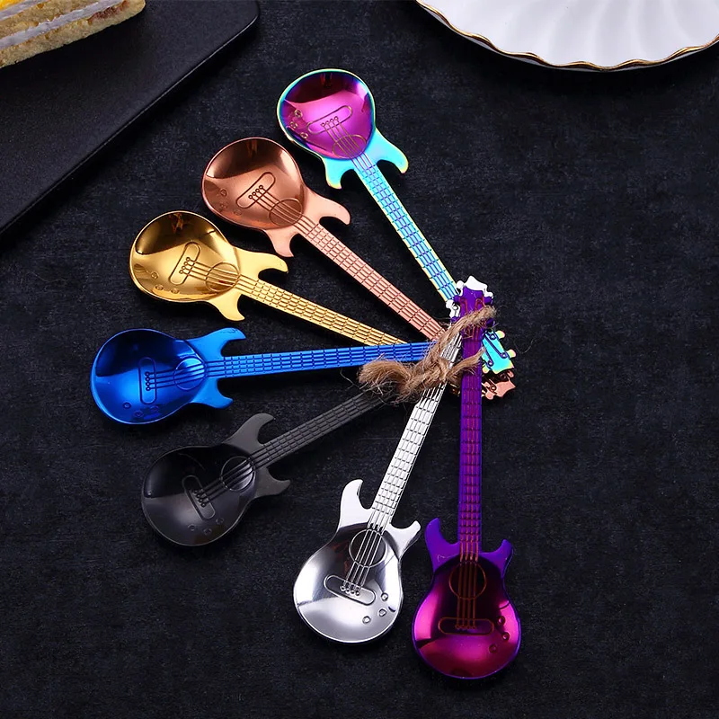 

Cooking Accessories Stainless Steel Guitar Shape Tableware 1PC Hot Rainbow Cute Rainbow Coffee Spoon Teaspoon Kitchen