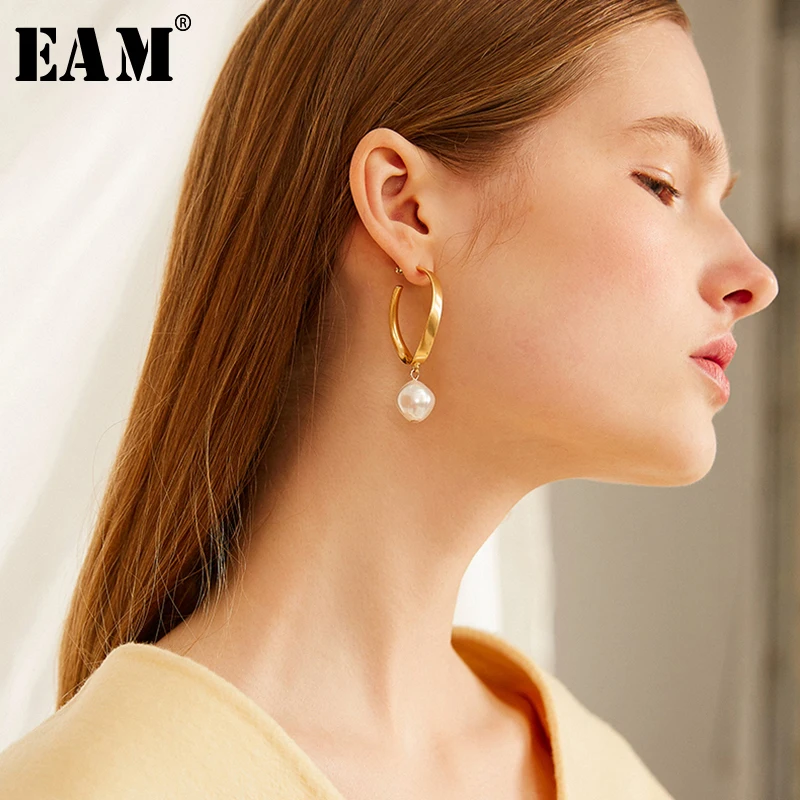 

WKOUD EAM Jewelry / 2019 New Fashion Temperament Circle Stitching Imitation Pearl Earrings Women's Accessories S#R1518