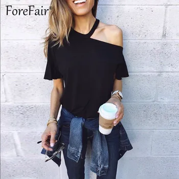 

Forefair Summer tshirt woman 2019 casual tee shirt femme Short Sleeve Cold Shoulder Womens T Shirt Tops Plus Size Female T-shirt