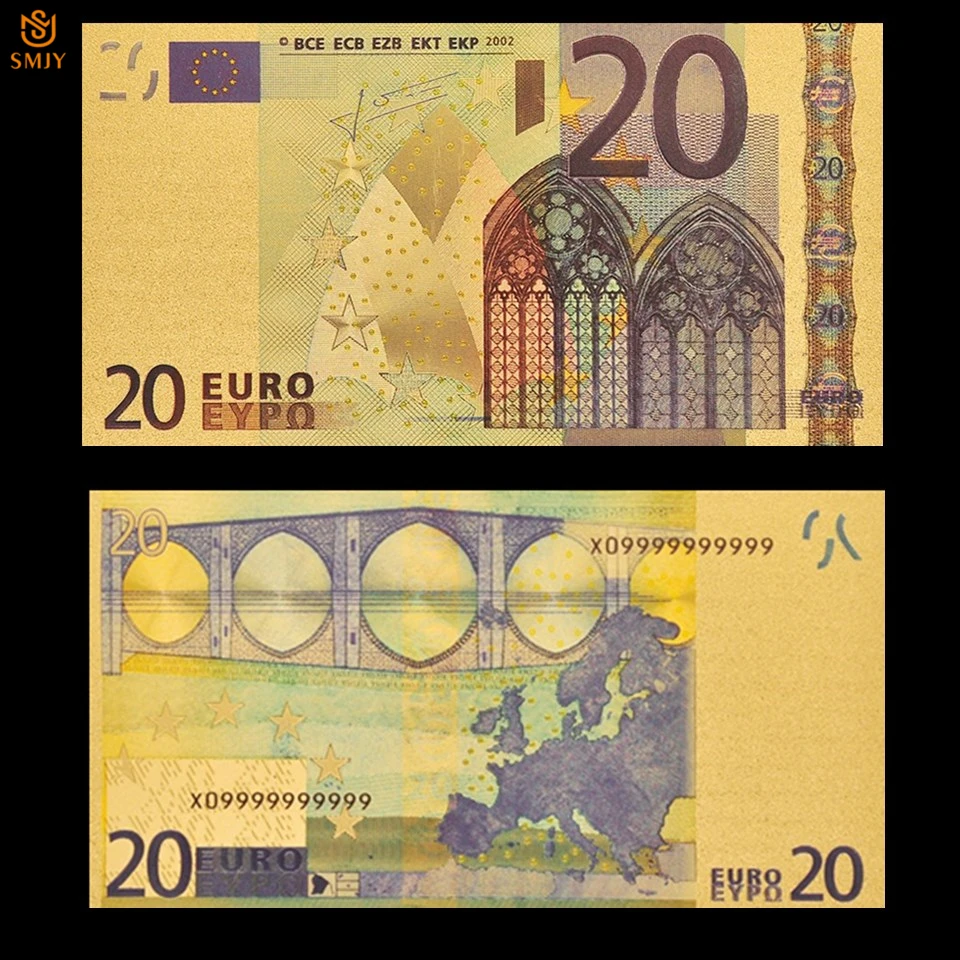 24 к позолоченные европейские валюты 20 евро деньги золотая фольга Реплика настоящая банкнота бумага коллекция банкнот