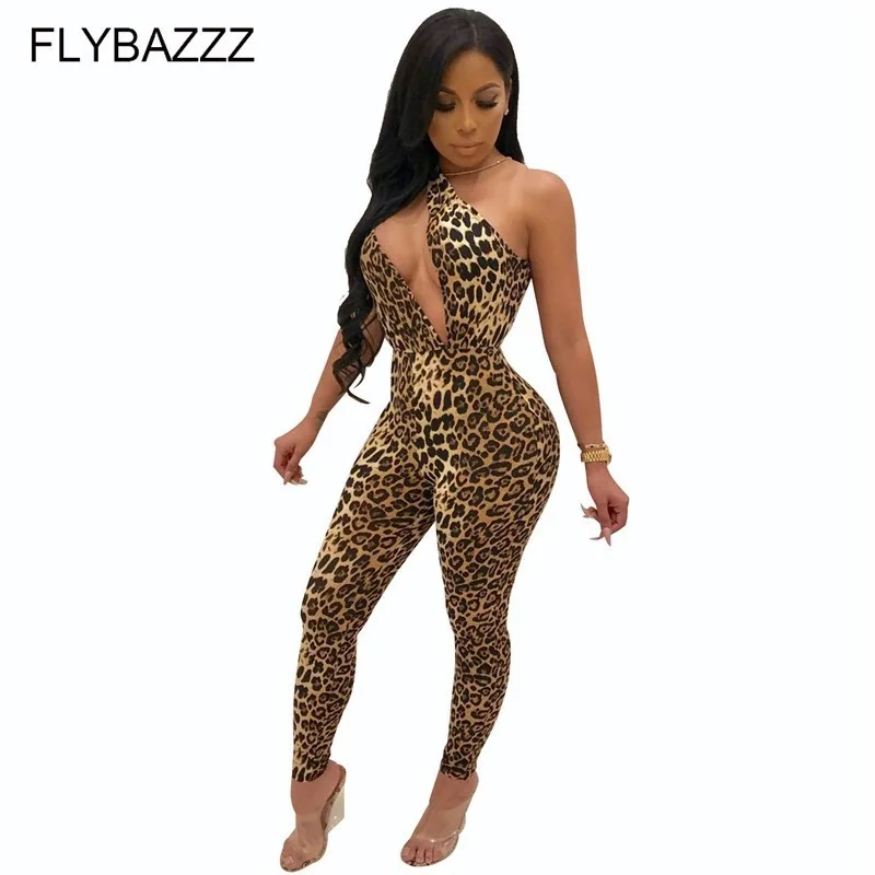 

Sexy Leopard One Shoulder Hollow Out Jumpsuit Women Sleeveless Backless Elastic Rompers Womens Jumpsuit Party Bodysuit Yoga Sets
