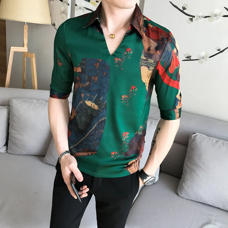 

2019 mens brand Fashion shirts Man Leisure Time Printing Pullover Unlined Upper Garment camisa masculina slim fit dress shirt