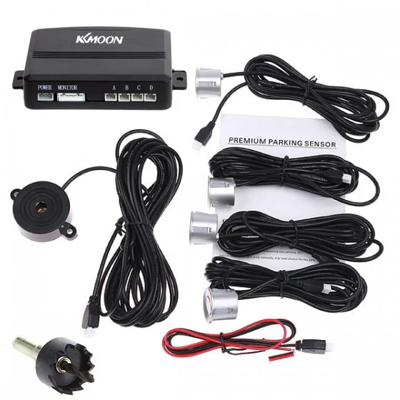 White//Blue//Grey//Red//Silver//Dark Blue Optional KKmoon Car LED Parking Reverse Backup Radar System with Backlight Display 4 Sensors Silver