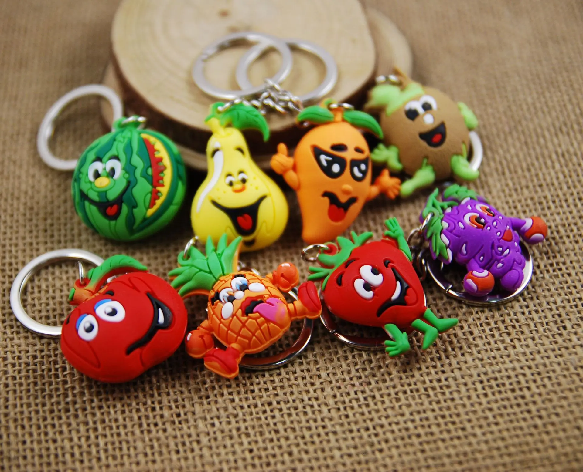 

Cute Keychain Fruit Anime Cartoon Soft Key Chain Pendant Metal Ring Cover Holder Kid Boy Girl Women Handbag Bag Charms Jewelry