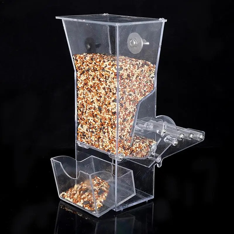 Acrylic Automatic Parrot Feeder Device Seed Food Container Bird Cage