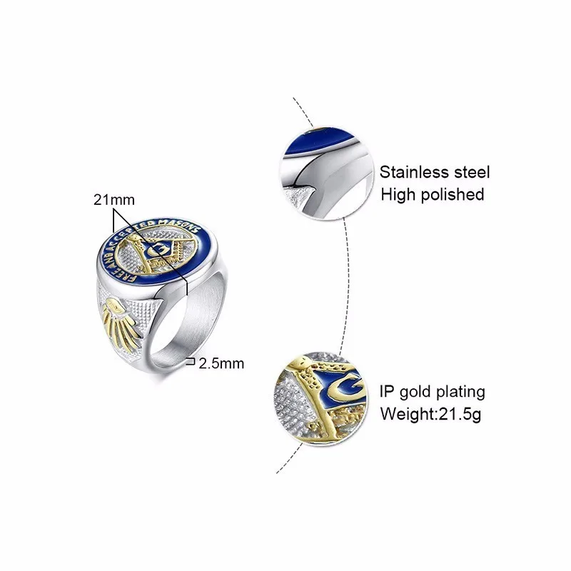 Синий домик TRI-TONE иконы серебряный цвет Группа кольцо масоны синий каменщик символ Бесплатные и принимаются масонские ювелирные изделия